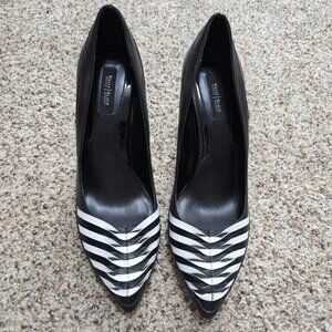 WHITE House Black Market Scarlett Black White Striped Pumps Size 9.5M
